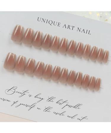 Mrcuvaryas Press on Nails - 24 Pink Cat Eye Shiny Fake Nails | Complete Soft Gel Tips for Women & Girls - Nail Art with Pink Sparkle - Buy Online on GoSupps.com