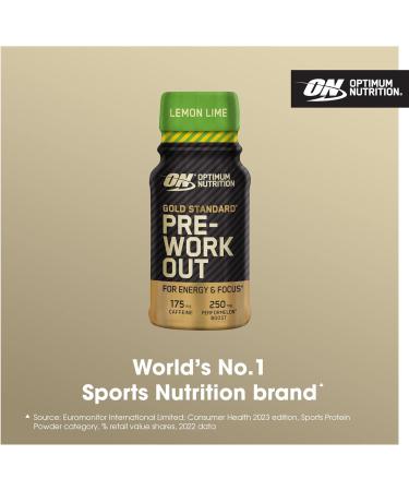 Optimum Nutrition Gold Standard Pre-Workout Energy Shot Ready to Drink Food Supplement with Beta Alanine Caffeine PerforMelon Boost and Vitamin B6 and B12 Lemon Lime Flavour 12-Pack 12 x 60 ml - Buy Online on GoSupps.com