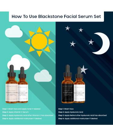 Blackstone Age Defying Facial Serum Set | Vitamin C Retinol & Hyaluronic Acid - 3 Pack for Day & Night - All Natural Moisturizing Skincare - Buy Online on GoSupps.com