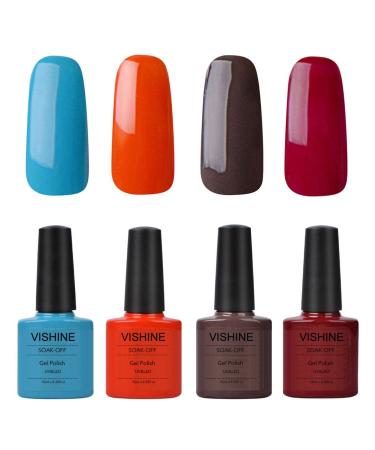 Vishine UV LED Soak Off Gel Nail Polish Manicure 4 Pcs 10ml Shiny Colors Nail Art Kit C099