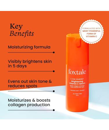 Fox-tale 15% Vitamin C Face Serum for Glowing Skin | Pure L-Ascorbic Acid and Vitamin E | Brightening Serum for Dark Spots Dull Skin Uneven Skin Tone | All Skin Types | 30 ml - Buy Online on GoSupps.com