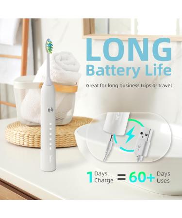 7AM2M Sonic Electric Toothbrush for Adults and Kids One Charge for 90 Days with 6 Brush Heads 5 Modes with 2 Minutes Build in Smart Timer Roman Column Handle Design (White) White No Travel Case - Buy Online on GoSupps.com