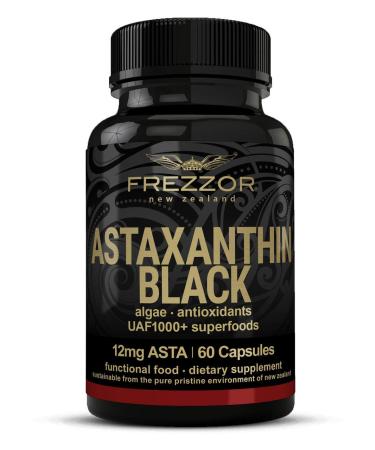 FREZZOR Astaxanthin Black with UAF1000+ Super Antioxidant, Supports Heart, Eye & Brain Health, Anti-Aging Skincare & Cellular Protection, 12mg Astaxanthin per Serve, 60 Softgels, 1 Month Supply