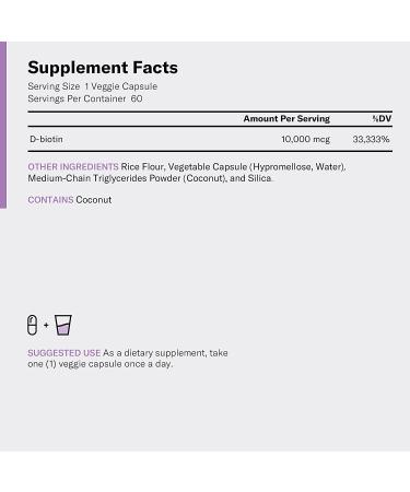 Biotin 10000mcg with Coconut Oil for Hair Growth - Natural Skin, Hair, and Nails Vitamins - High Potency, Non-GMO, Gluten-Free - 60 Veggie Capsules - Buy Online on GoSupps.com