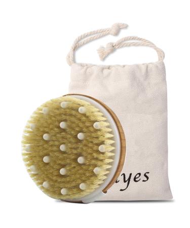 Ithyes Body Brush Dry Brushing Bath Brush Gentle Skin Exfoliate Massage Scrub 100% Nature Boar Bristles Bamboo Wood Improve Blood Circulation Wet & Dry Smooth Fresh Treatment with Canvas Bag