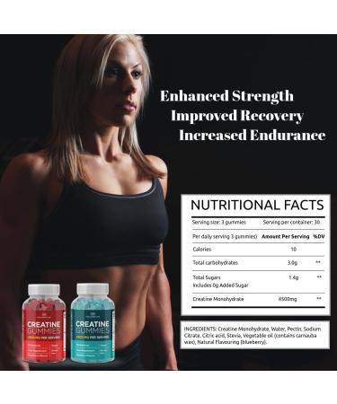 RM Creatine Gummies 4500mg - Blueberry Flavour - 90 Chewable Pre Workout Gummies | Vegan & Gluten Free Monohydrate Supplement for Men & Women - Buy Online on GoSupps.com