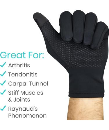 Vive Copper Arthritis Gloves - Full Hand Compression Touchscreen for Carpal Tunnel & Joint Pain Relief - Flexible Wrist & Thumb Support - Black X-Large for Men & Women - Buy Online on GoSupps.com