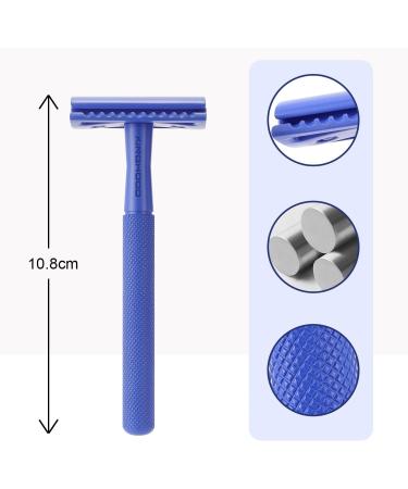 Shop Eco-Friendly Safety Razor for Men & Women - Navy Blue Metal Razor + 10 Blades | International Shipping Available - Buy Online on GoSupps.com
