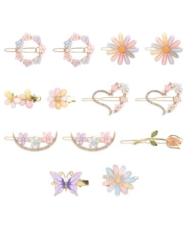 UMXOSM 13PCS Flower Hair Clip for Girls Women  Rhinestone Decorative Bobby Pins  Glitter Crystal Flower Hairpin(Size:13PCS)