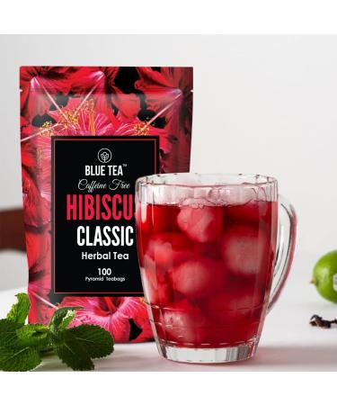 BLUE TEA - Hibiscus Classic Herbal Tea - 100 Tea Bags | Christmas Tea Gifts | CAFFEINE FREE | Vegan - Gluten Free - Non-GMO | Eco-Conscious Ziplock Pouch - Buy Online on GoSupps.com