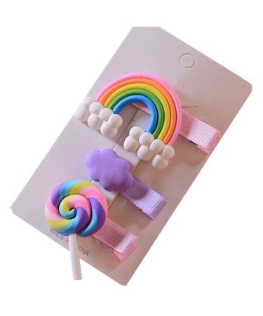 Girls Rainbow Cloud Candy Design Hair Clips 3pcs Set 1