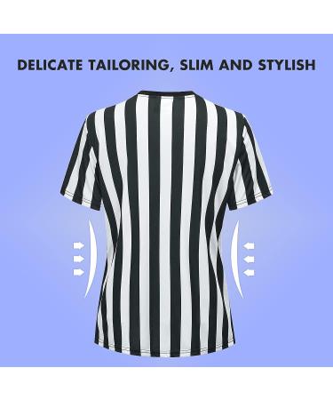 3 Pcs Women's Black & White Stripe Referee Shirt Set with Whistle & Penalty Flag - Ideal for Basketball, Football, Soccer Referees, Christmas Waitresses & Costumes - Small - Buy Online on GoSupps.com