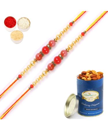 Ghasitaram Gifts Rakhis Online for Brother- Set of 2-6222 Rakhi Thread with 100 GMS of Dryfruits Mix Can 2 Rakhi with 100 gms of Dryfruits Mix Can