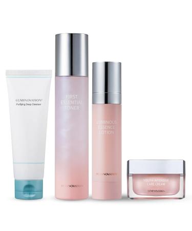 Mannatech | Luminovation K-Beauty System - 4-Step Korean Skincare Set: Purifying Deep Cleanser First Essential Toner Luminous Essence Lotion and Youth Intensive Care Cream. K Skin Care Sets & Kits
