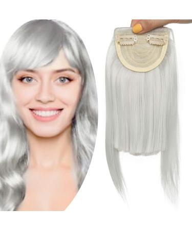 Sego clip in pony hair part extensions fringe bangs one piece in front hair extension such as real hair silver gray-1 2 clips frame silver gray-1