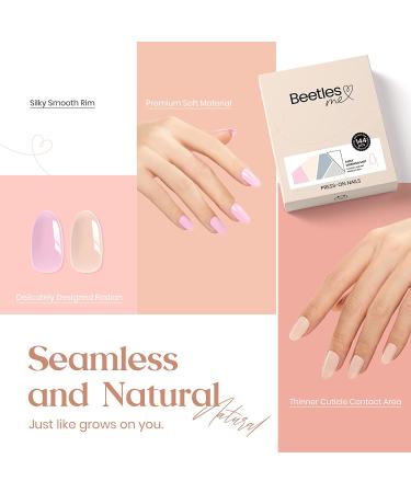 Beetles Press on Nails Short Glossy 6 Solid Colors Set | 144Pcs Fake Nails with Glue and Adhesive Tabs | Mini File Included | Women and Girls Nail Kit - Early Morning Mist - Buy Online on GoSupps.com