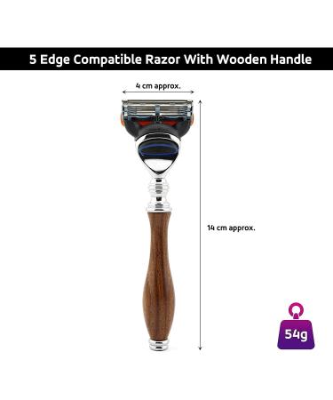Premium Wooden Men's Razor with 5 Blades & Leather Bag - Ideal for Wet Shaving & Perfect Gift for Men - Buy Online on GoSupps.com