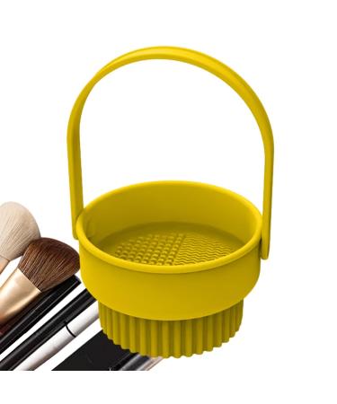 Buy Makeup Brush Cleaning Bowl | 3-in-1 Silicone Cosmetic Brush Cleaner Mat & Sponge Drying Holder - Yellow - Buy Online on GoSupps.com