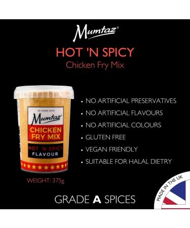 Mumtaz HOT 'N SPICY Chicken Fry Coating Mix 375g - Reusable Resealable & Stacking Friendly Container - Buy Online on GoSupps.com
