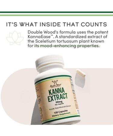 Kanna Extract Supplement (Sceletium Tortuosum) - 50mg Per Capsules 120 Count - for Relaxation and Peace of Mind (Min .4% Total Alkaloids) Non-GMO Gluten Free Vegan Safe by Double Wood - Buy Online on GoSupps.com