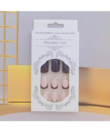 Zebra Design French Tip Square Press On Nails with Rhinestones - Medium Length False Nails for Women & Girls | Acrylic Full Cover Stick On Nails - Style 5 - Buy Online on GoSupps.com