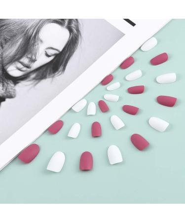 Buy Sethain Matt Oval False Nails Tips - Pink & White Long Press-On Nails | 24 Complete Cover Nail Set for Women & Girls - International Shipping Available - Buy Online on GoSupps.com