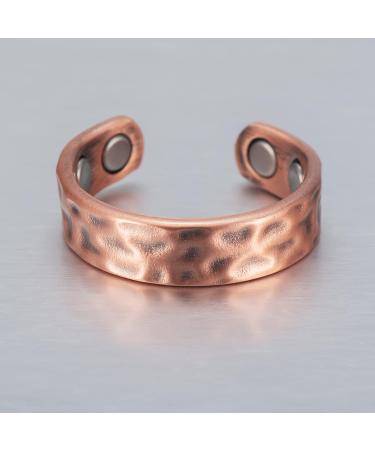 Handcrafted Hammered Design Copper Ring for Men & Women | Adjustable Vintage Pure Copper Magnetic Health Energy Wedding Band | Open Cuff Finger Ring - Buy Online on GoSupps.com