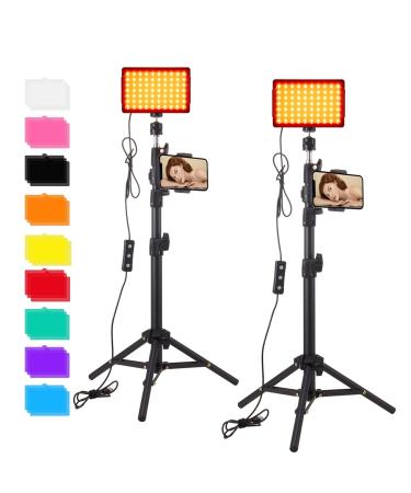 LED Studio Streaming Lights, Portable Video Lighting for Video Recording Filming Camera Photo Photography Conference Game YouTube TikTok Portrait Shooting with Adjustable Tripod Stand & Color Filters