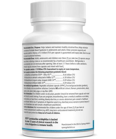 Synergy Holistics | Probiotics Synergy - Supports Digestion Bloating & IBS Relief - Clinically Validated DDS1 Lactobacillus Acidophilus & UABla-12 Probiotic Supplement Superstrains - No Refrigeration - 2 Veg Caps Daily - 120 Capsules - Buy Online on GoSupps.com