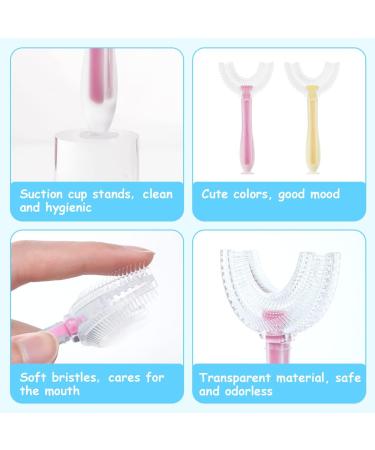 Vicloon U Shaped Toothbrush Set of 2 for Children (7-12 Years) - Soft Silicone Brush Head - Yellow/Pink - Buy Online on GoSupps.com