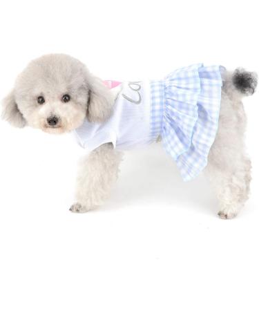 Selmai Sweet Heart Shirt Princess Plaid Tiered Dress for Small Dogs & Cats Summer Wedding & Birthday Outfit for Yorkies Chihuahuas & Shih Tzus Blue - Buy Online on GoSupps.com