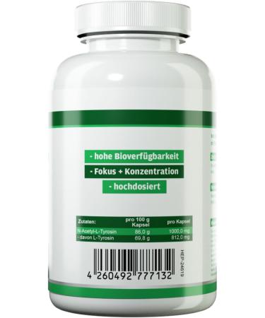 Buy Health+ N-Acetyl-L-Tyrosine 1000 mg - 60 Capsules | Pure High-Dose Tyrosine for Thyroid Health | Additive-Free | International Shipping Available - Buy Online on GoSupps.com