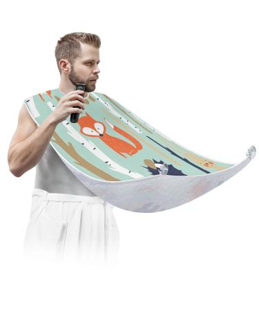 Fox Hedgehog Bear Beard Bib Apron Beard Bib Hair Catcher for Men Shaving and Trimming Non-Stick Waterproof Beard Cape Grooming Cloth with 2 Suction Cups Gifts for Men