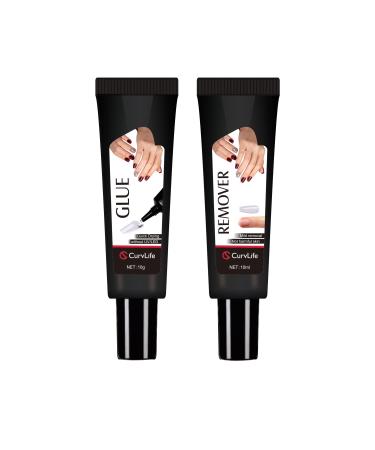 Newly Upgraded Quick Drying 10g Semi Solid Nail Glue with 10ml Remover for Press On Nails Tips No Need for UV Lamp Long Lasting Fake Acrylic Nails Kit Glue Gel