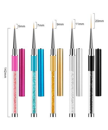 Sularpek 5 Pcs Nail Art Liner Brushes Set for Professional UV Gel Painting - Rhinestone Handle Design Brush Pen for Nail Art - Buy Online on GoSupps.com