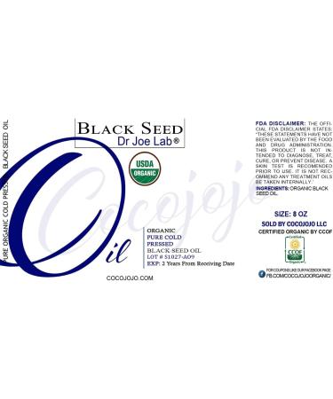 Dr Joe Lab Organic Black Seed Oil 8 oz - USDA Certified Pure Cold Pressed Nigella Sativa | Unrefined Black Cumin Seed Oil for Natural Wellness - Buy Online on GoSupps.com