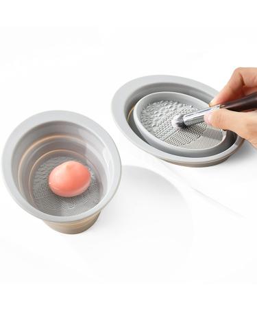 Makeup Brush Cleaning Bowl  Makeup Brush Cleaning Mats  Silicone Brush Cleaner Foldable Washing Tools (Gray)