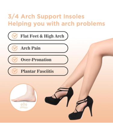 3/4 High Heel Cushion Insoles - Self-Adhesive Arch Support Inserts for Flat Feet & Pain Relief - Gel Shoe Inserts for Sandals & High Heels (Beige & Black Women s 5-9 - Buy Online on GoSupps.com