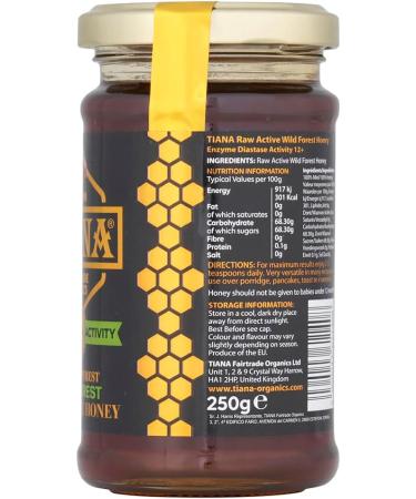 TIANA Pure Organic Raw Unpasteurised Wild Forest Honey Enzyme Diastase Activity 12+ 250g (Pack of 12) - Buy Online on GoSupps.com