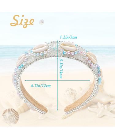 Flayem Pearls Shell Headband Rhinestone Padded Wide Hair Band Mermaid Beach Hair Hoop for Women and Girls Holiday Party (Blue Pearls) - Buy Online on GoSupps.com