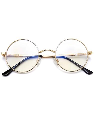Joopin blue light filter glasses men round glasses computer glasses Bluuf filter gaming glasses BlueLight filter PC glasses with metal frame A21-gold-transparent anti-blue light like the pictures