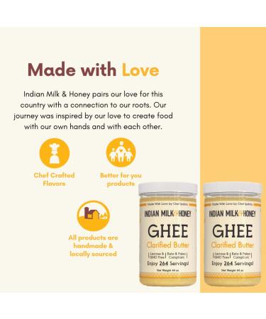 Indian Milk & Honey Grass-Fed Ghee Butter Twin Pack | 44 oz x 2 (264 Servings Each) | Handmade & Locally Sourced Clarified Butter | Lactose, Gluten & Casein Free | Recyclable PET Jars - Buy Online on GoSupps.com