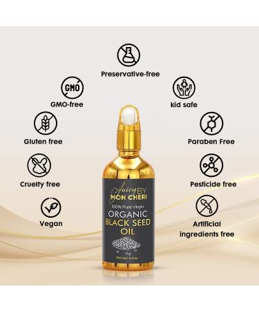 Juicy By Mon Cheri Boost Your Immunity and Antioxidant Levels with 100% Pure Organic Black Seed Oil Dropper - 3.4oz Superfood Carrier Oil - Buy Online on GoSupps.com