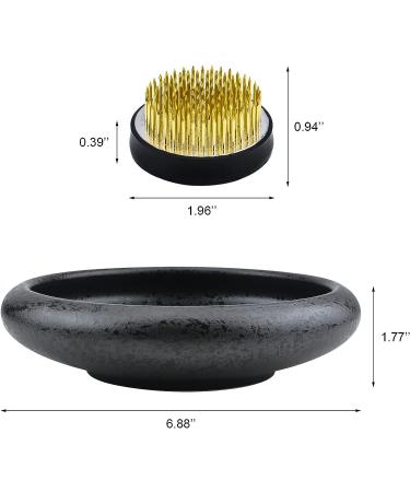 CRAFFANCY Deep Round Ceramic Ikebana Flower Vase with 5cm Kenzan Flower Frog - Black Spotted | Flower Arrangement Supplies for Home Decoration - Buy Online on GoSupps.com