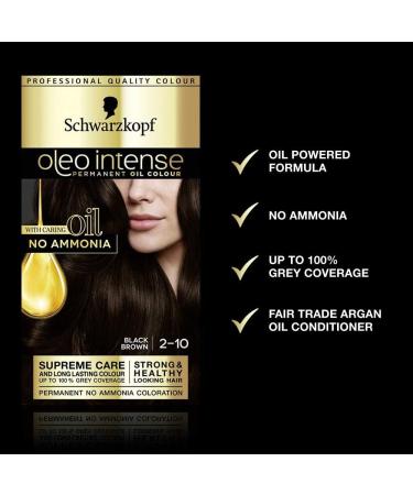 Schwarzkopf Oleo Intense Permanent Brown Hair Dye - Ammonia Free with Oil Enrichment - Black Brown (2-10) - 1 Count Pack for Up to 100% Grey Coverage - Buy Online on GoSupps.com
