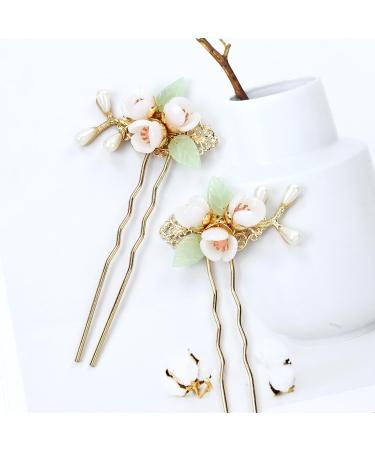 Vintage Asian Chinese Hanfu Pearl Green Jade Hair Combs & Pins Set | Hair Accessories for Women & Girls - Buy Online on GoSupps.com