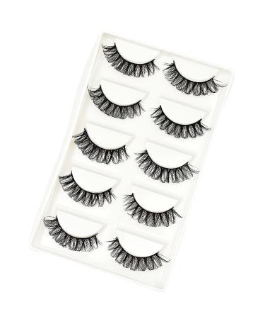 Vivis 5 Pairs False Lashes Russian Short Curly Eyelashes 3D Strip Natural Wispy Thick Fluffy Fake D Curl Cat Eye - 052
