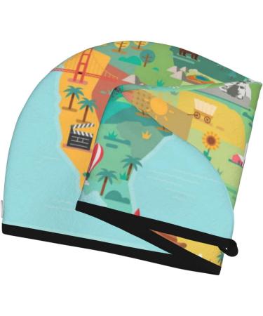 USA Tourist Map Microfiber Hair Towel - Soft Absorbent Coral Velvet Hair Wrap for Women | Quick Dry for Long Curly and Thick Hair - Buy Online on GoSupps.com