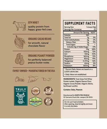 Earth Fed Muscle Friends with Benefits Chocolate Peanut Butter Whey Protein Isolate 2lb - GMO-Free Sugar Free Soy Free Gluten Free - Muscle Recovery & Keto Friendly - Buy Online on GoSupps.com