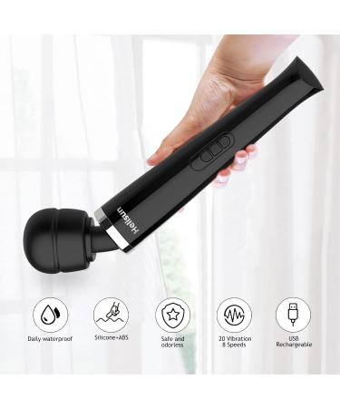 Helisun Magic Massager - Rechargeable Cordless Wand Massager | 8 Speeds, 20 Frequencies | Handheld Electric Back Massager for Neck & Back | USB Charging | Quiet & Portable | Black - Buy Online on GoSupps.com